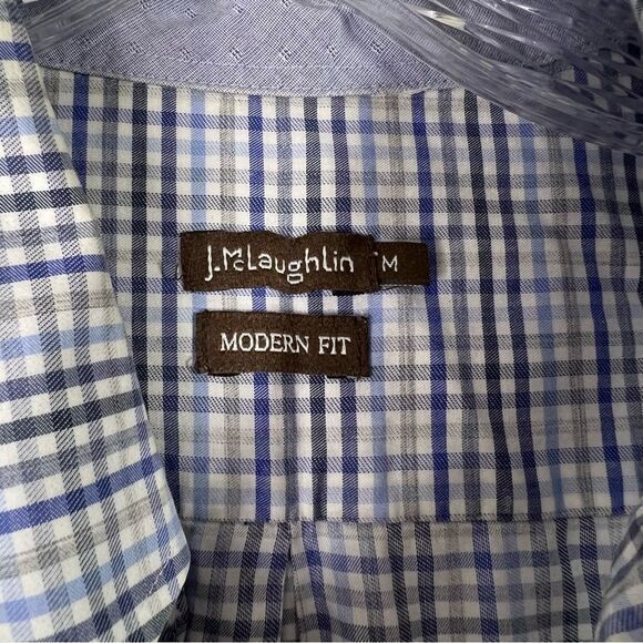 J. McLaughlin Mens Button Up Shirt Plaid Long Sleeve Modern Fit Gray Blue Medium - Picture 2 of 6